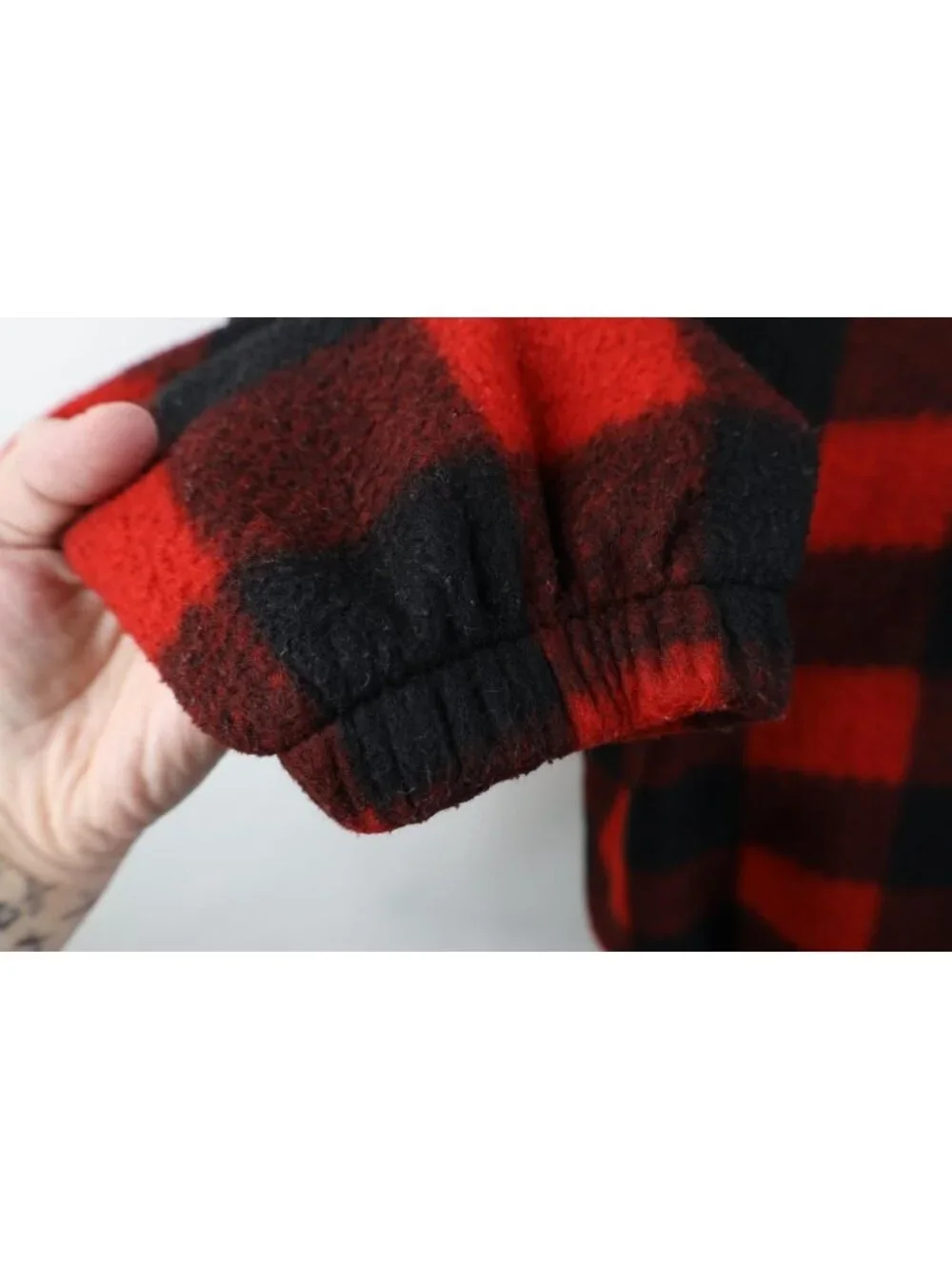 Vintage 90s Streetwear Mens Medium Faded Buffalo Plaid Fleece 1/4 Zip Sweater